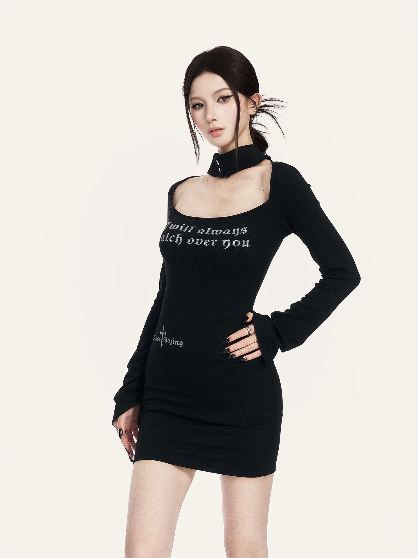 Square Neck Printed Bodycon Knit Dress