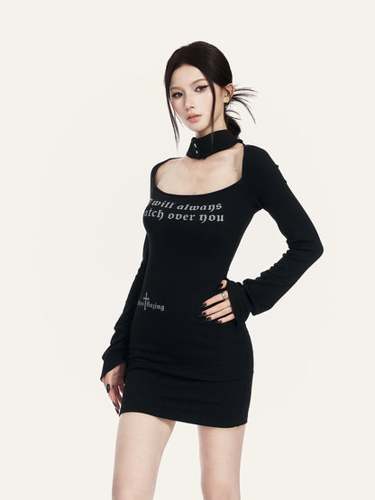 Square Neck Printed Bodycon Knit Dress