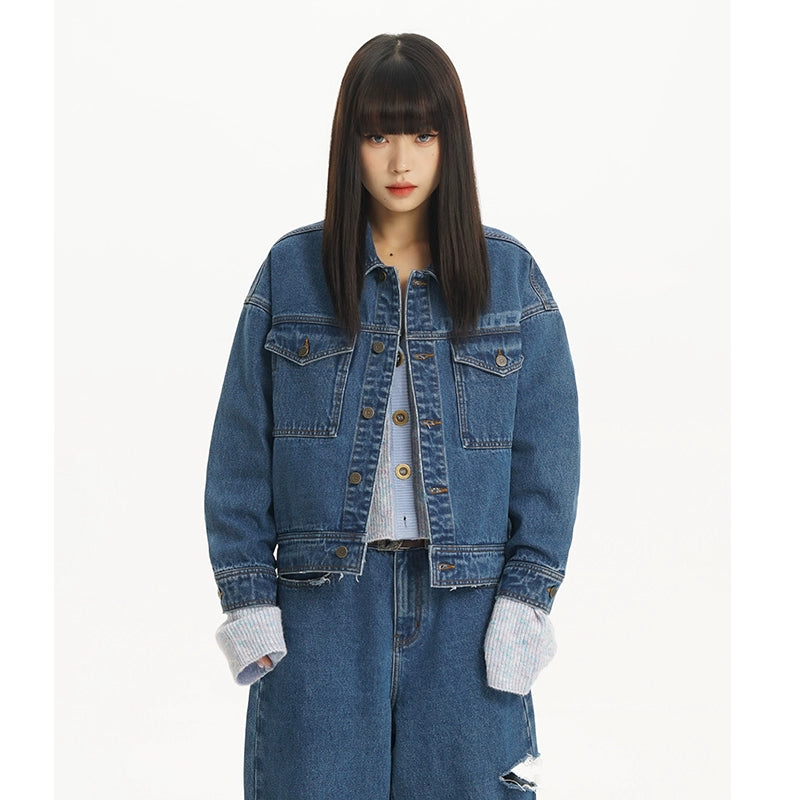 Blue Double Pocket Logo Denim Jacket - CHINASQUAD