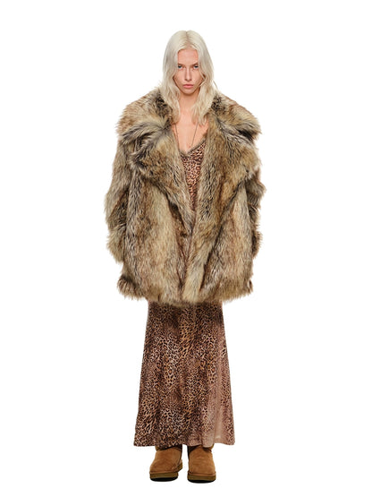 Faux Wolf Fur Coat