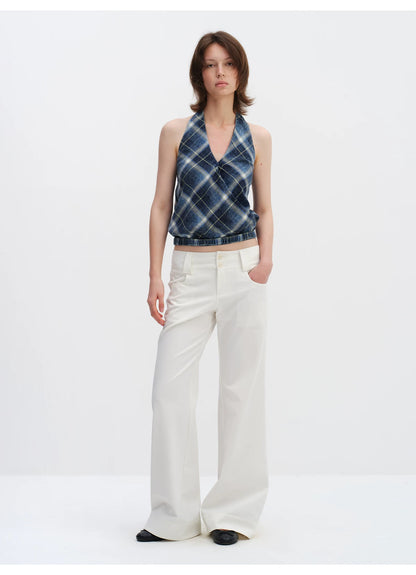 Plaid Halterneck Backless Camisole