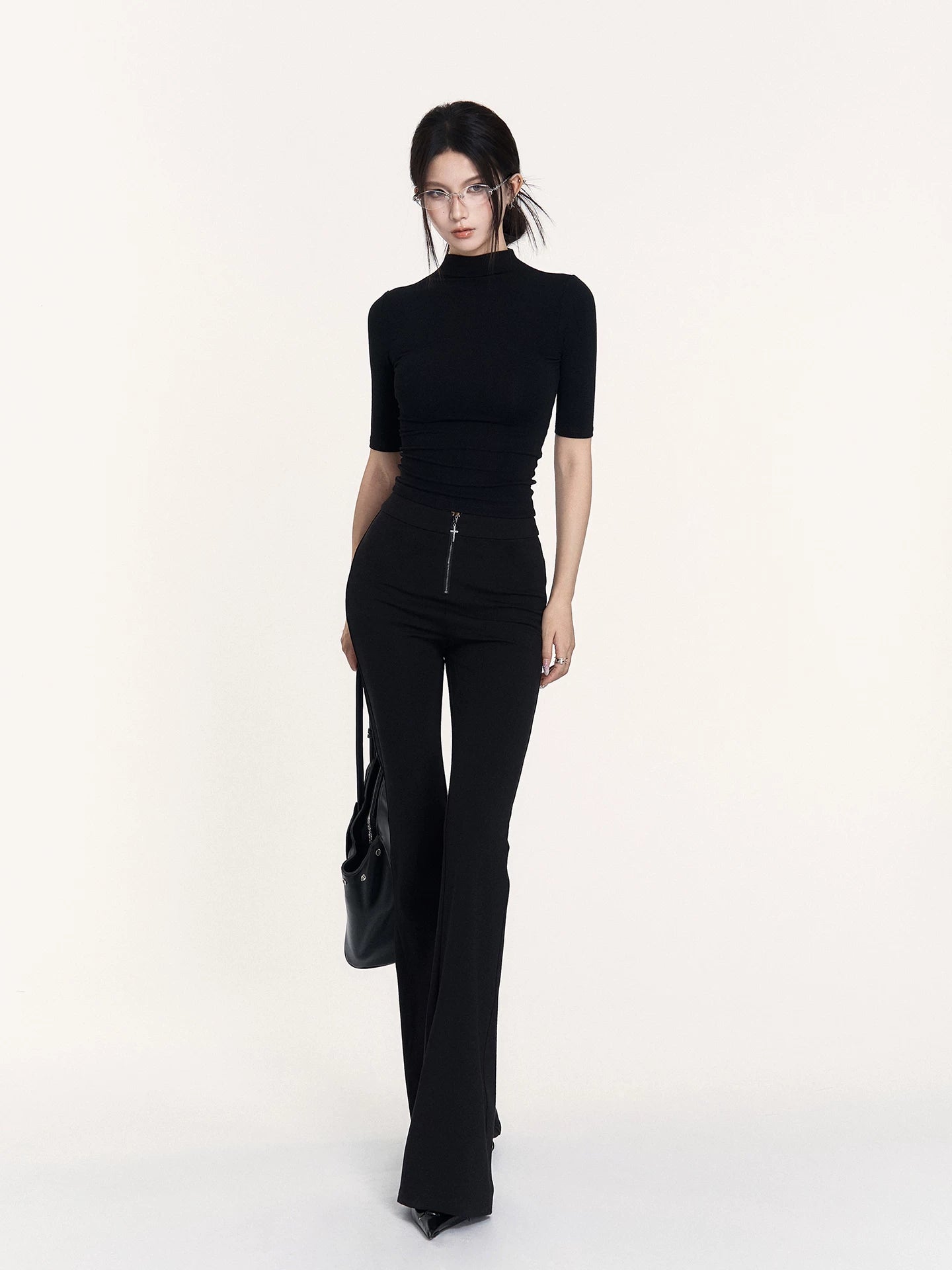High-Neck Backless Stretch Mid-Sleeve Base Layer