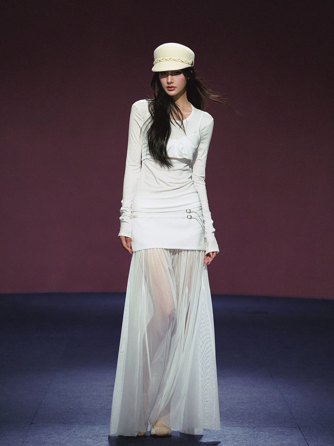 Lyocell Fake Two-piece Sheer Blouse &amp; Skirt Set