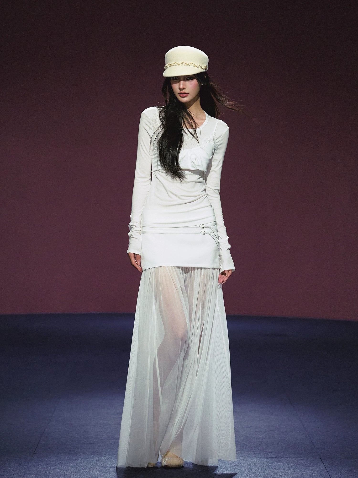 Lyocell Fake Two-piece Sheer Blouse &amp; Skirt Set