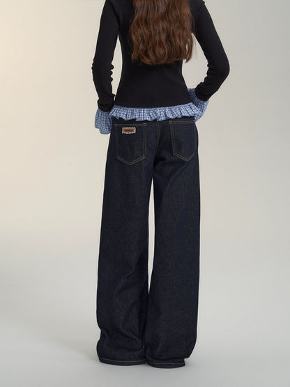 Raw Deep Blue Pleated Jeans