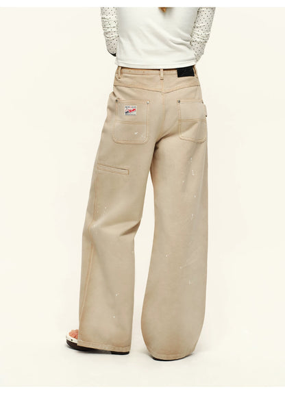 Washed Wide-Leg Denim Pants