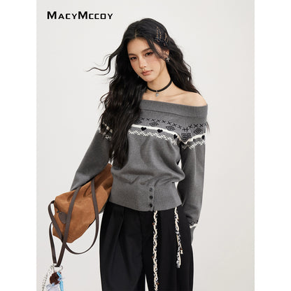 Fair Isle Off-Shoulder Knit Sweater