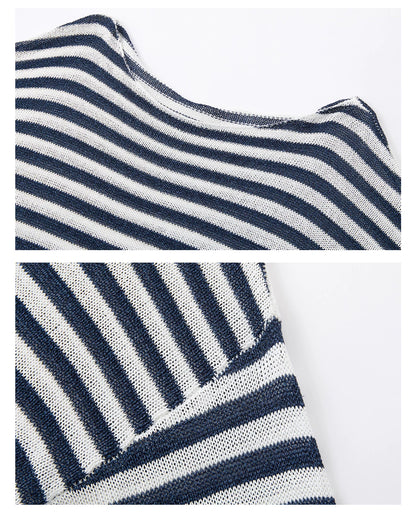 Washi Yarn Striped Off-Shoulder Long Sleeve Knit Top
