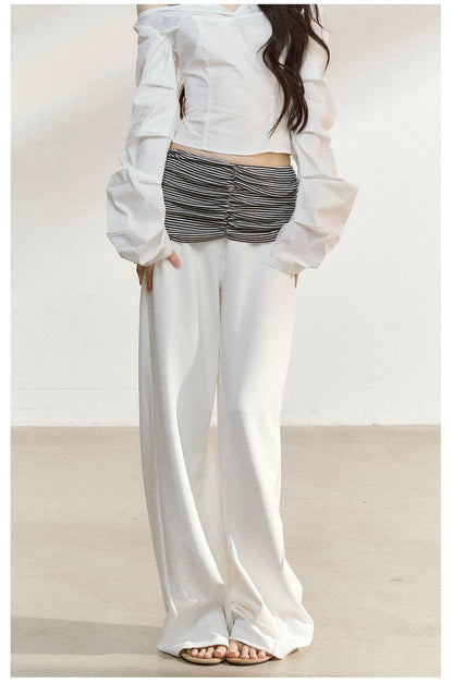 Striped Waist Panel Relaxed Straight-Leg Trousers
