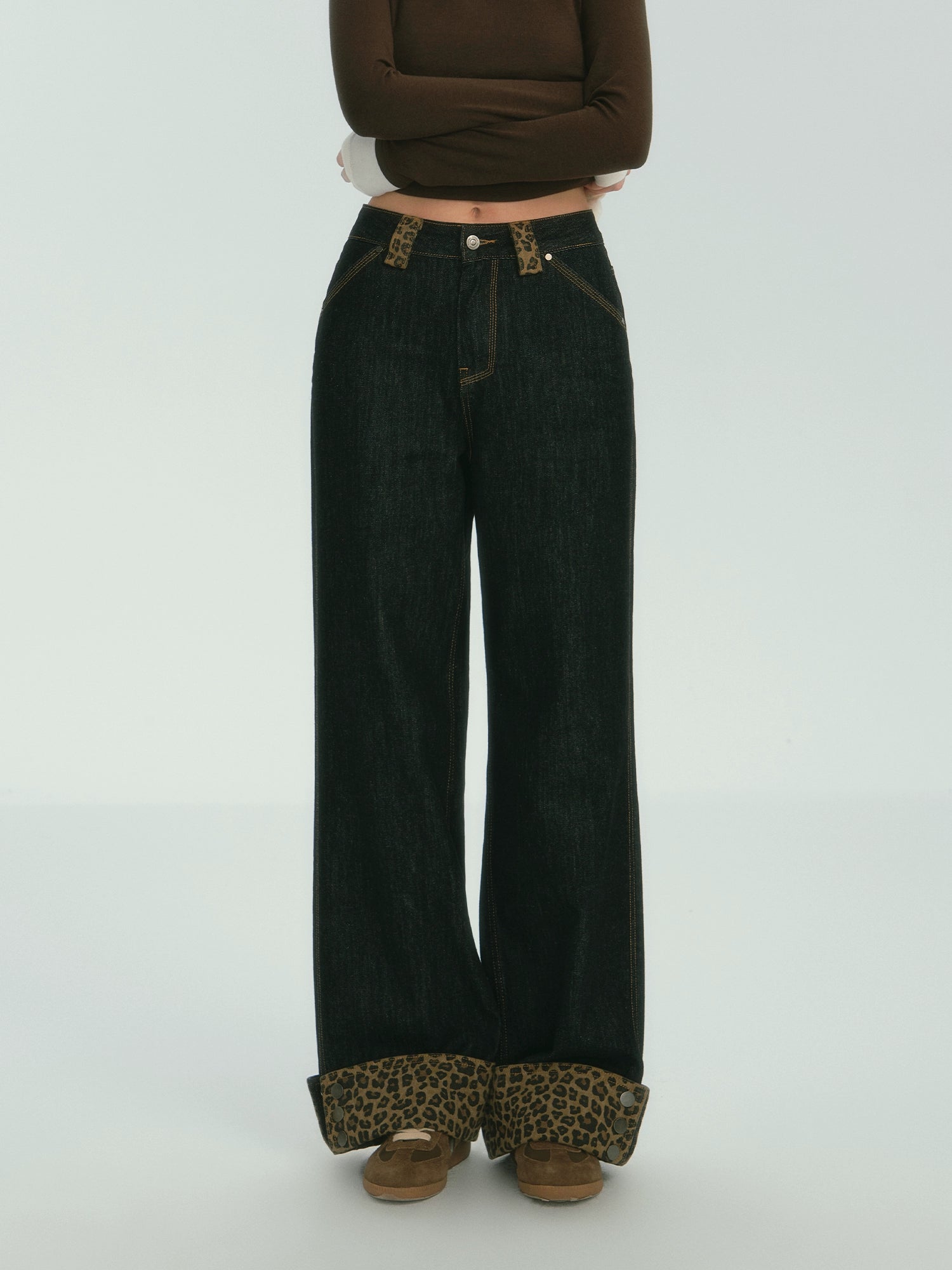 Leopard Cuff Casual Jeans