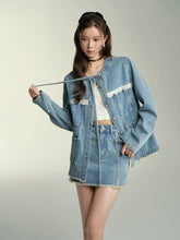 Lace Spliced Denim Jacket & Mini Skirt Set - CHINASQUAD