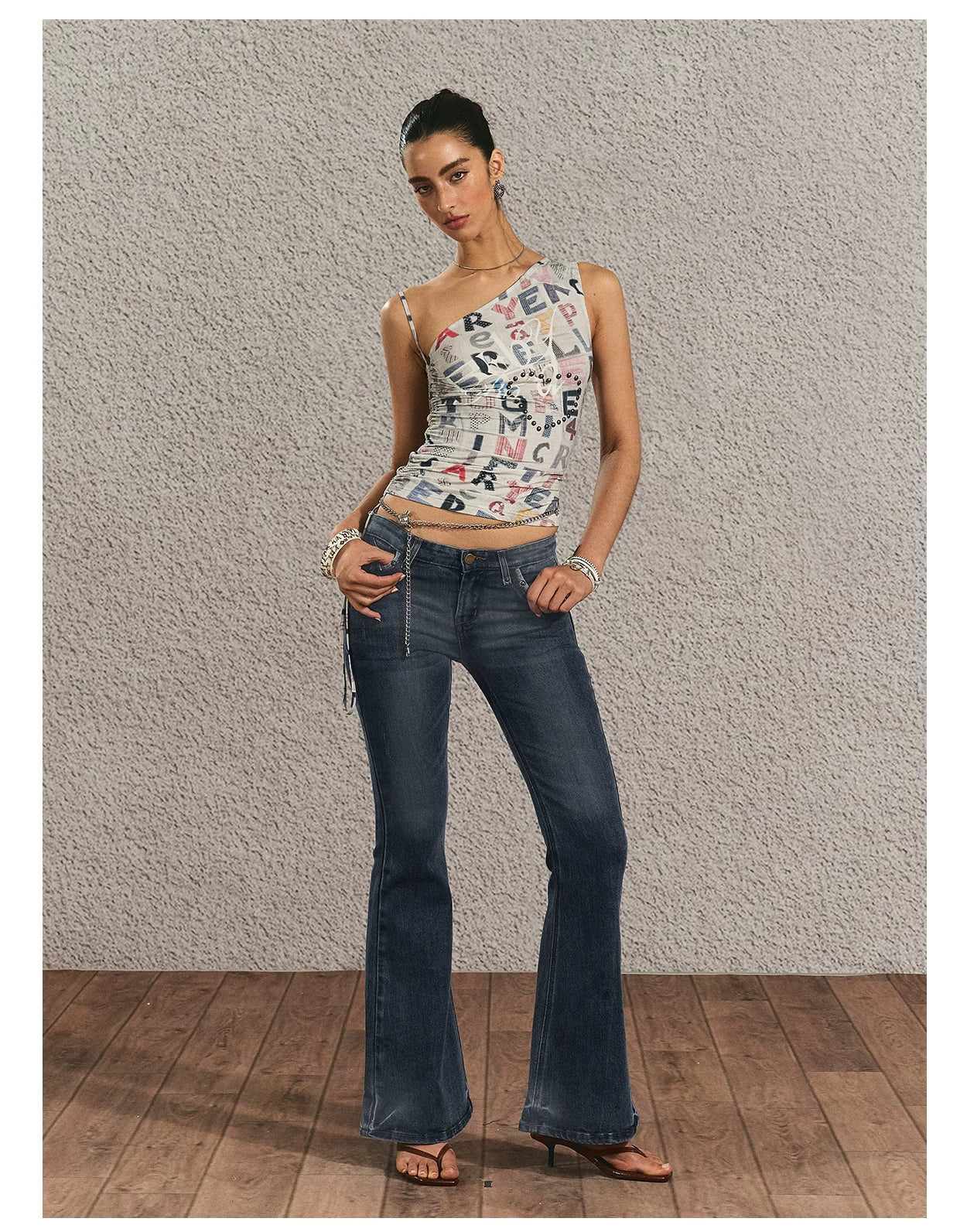 Vintage Graphic One-Shoulder Cinched Crop Tee