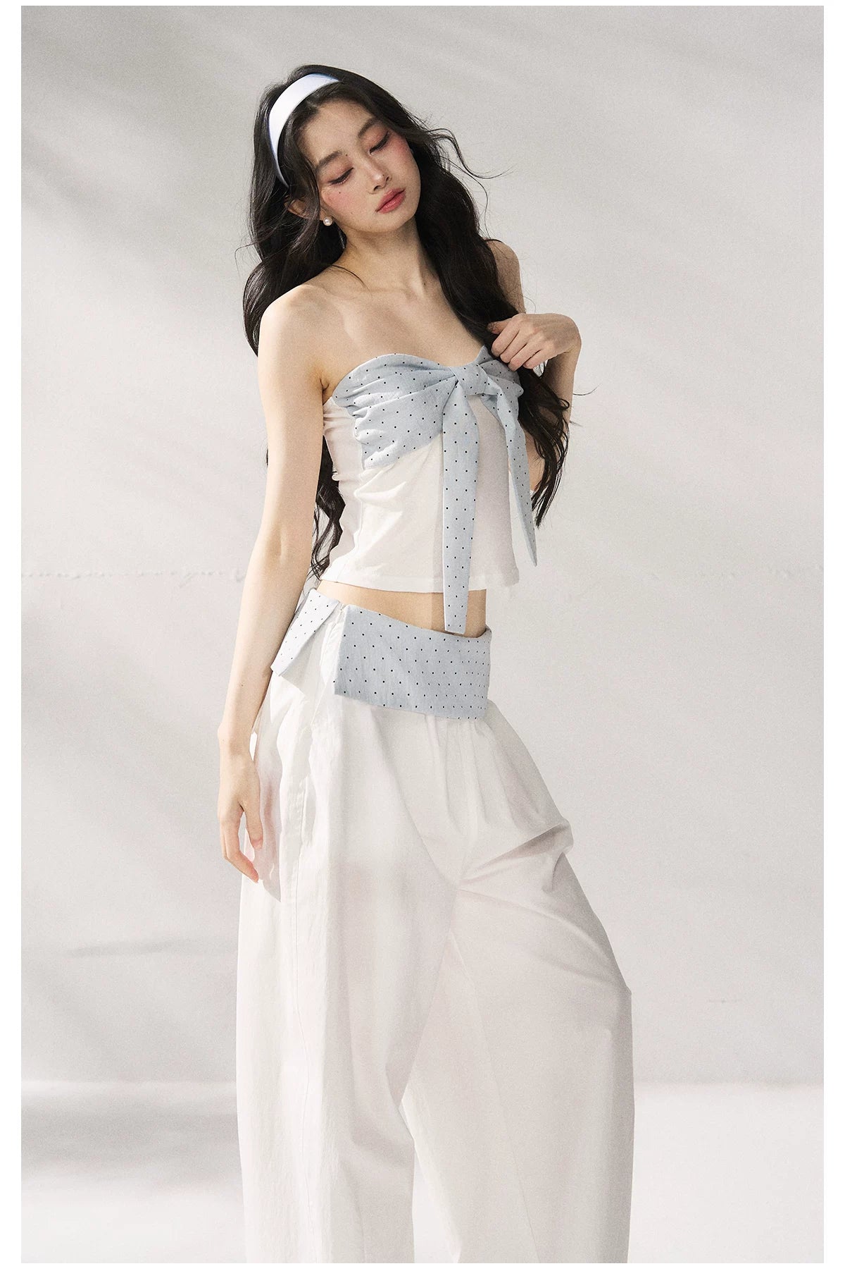 Strapless Top &amp; Relaxed Wide-Leg Pants Set