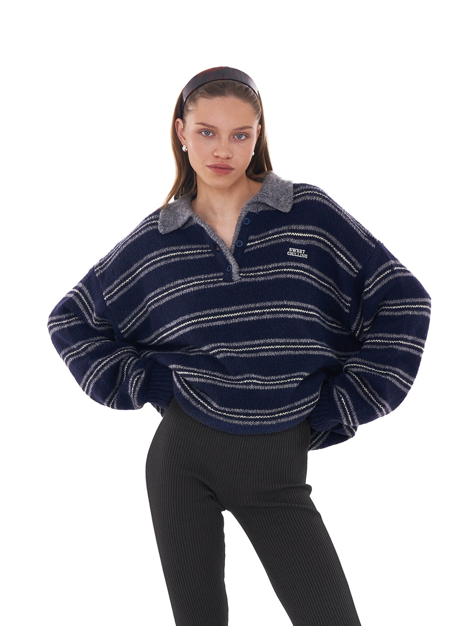 Retro Striped Mohair Polo Sweater