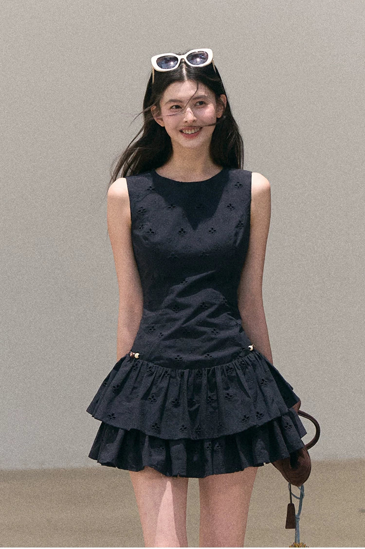 Bohemian Embroidered Cut-Out Cinched-Waist Summer Dress