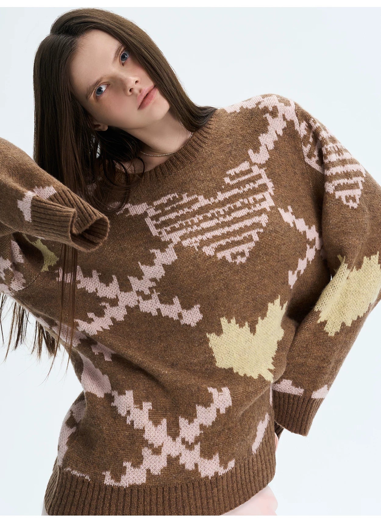 Retro Pixel Jacquard Knit Sweater &amp; Scarf Set