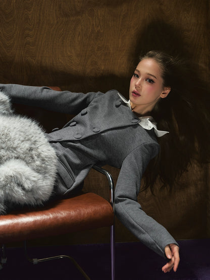 Faux Fur Collar Layered Double-Breasted Blazer Set
