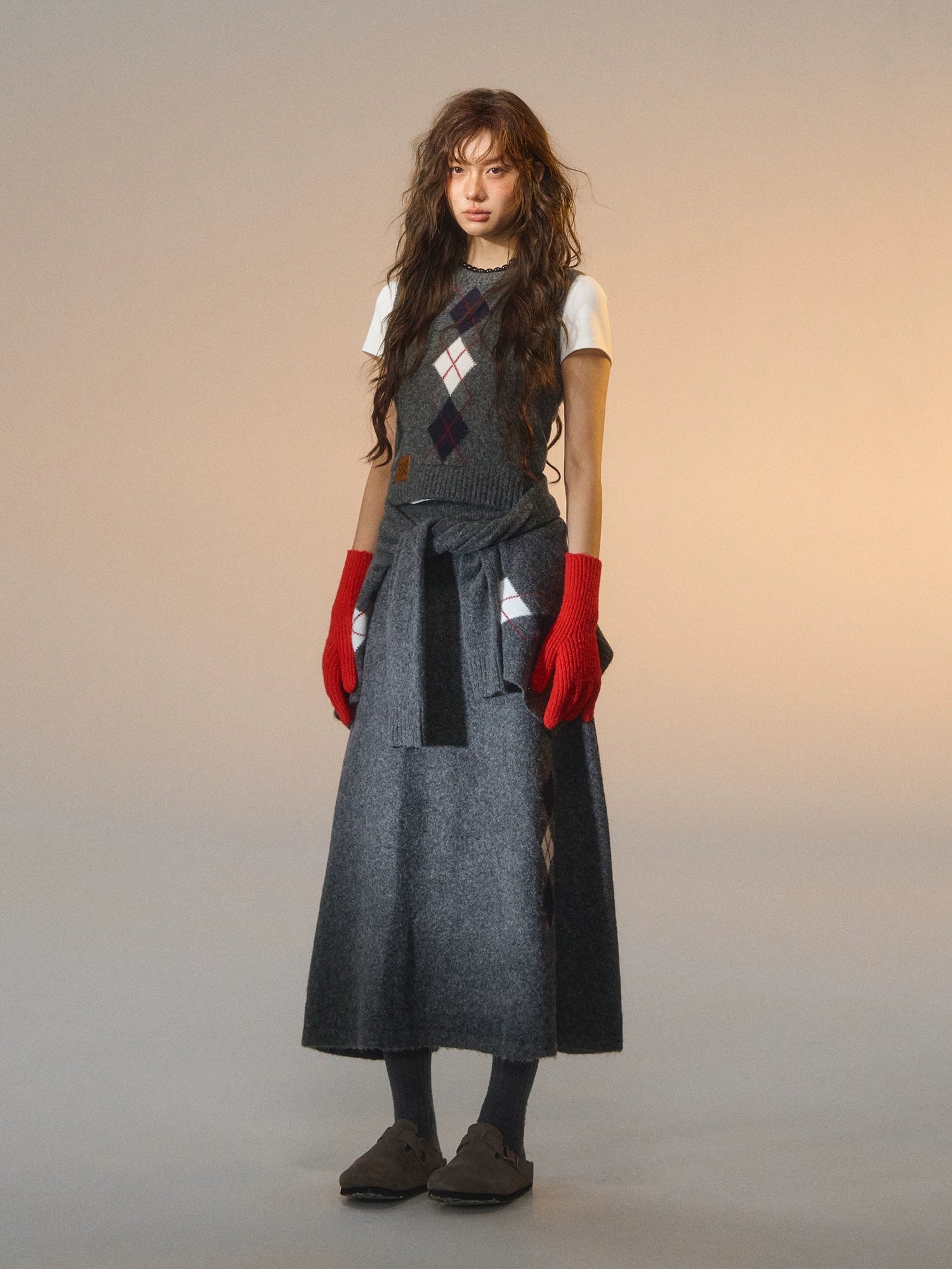 Floral Diamond Knit Vest / Cardigan / Skirt Set
