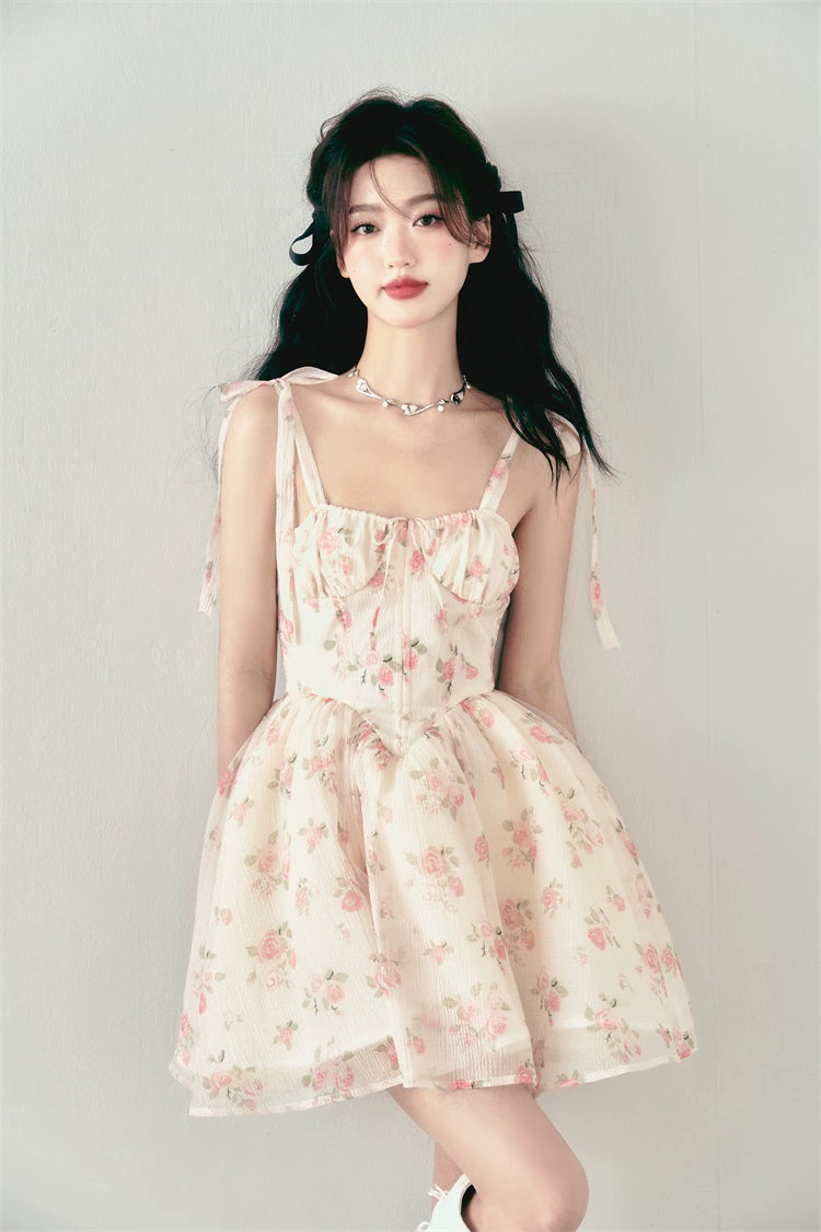 Pink Rose Floral Bow Dress