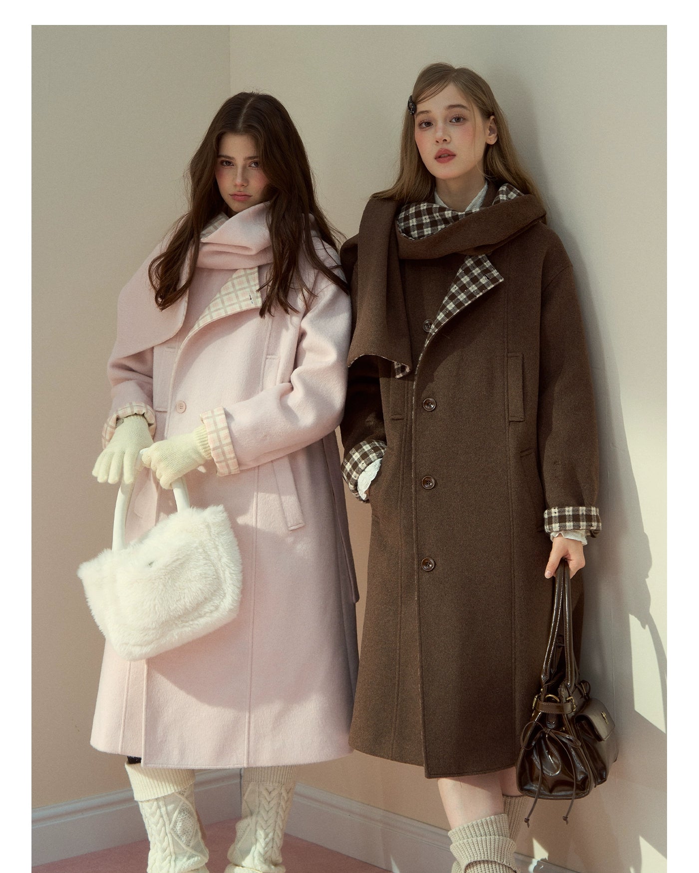 Berlin Avenue Wool Check Scarf Coat