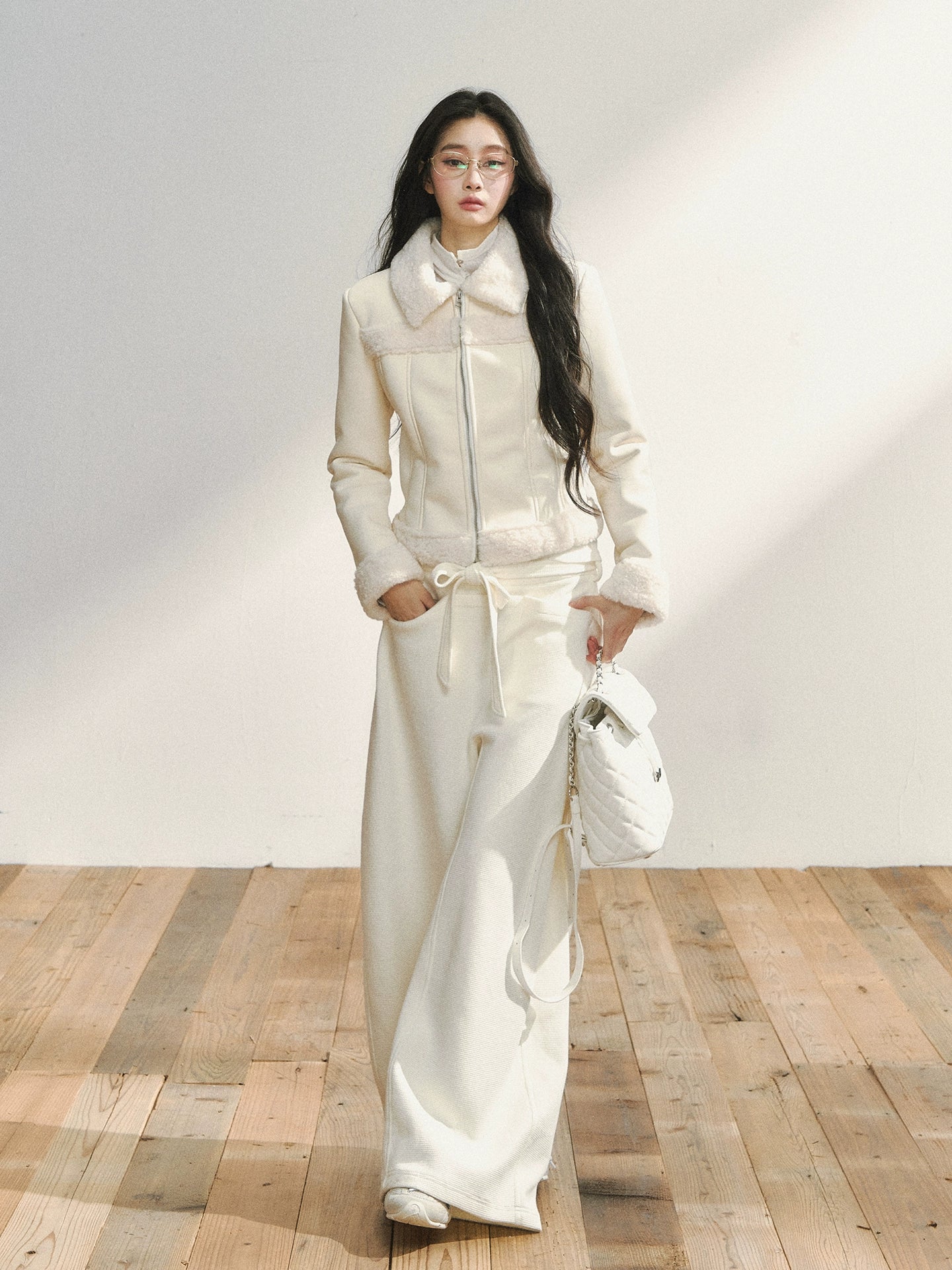 White Minimalist Relaxed Draped Pants