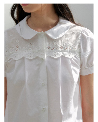 Vintage Embroidered Cotton Shirt &amp; Skirt Set