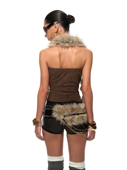 Suede-Look Halter Backless Fitted Vest