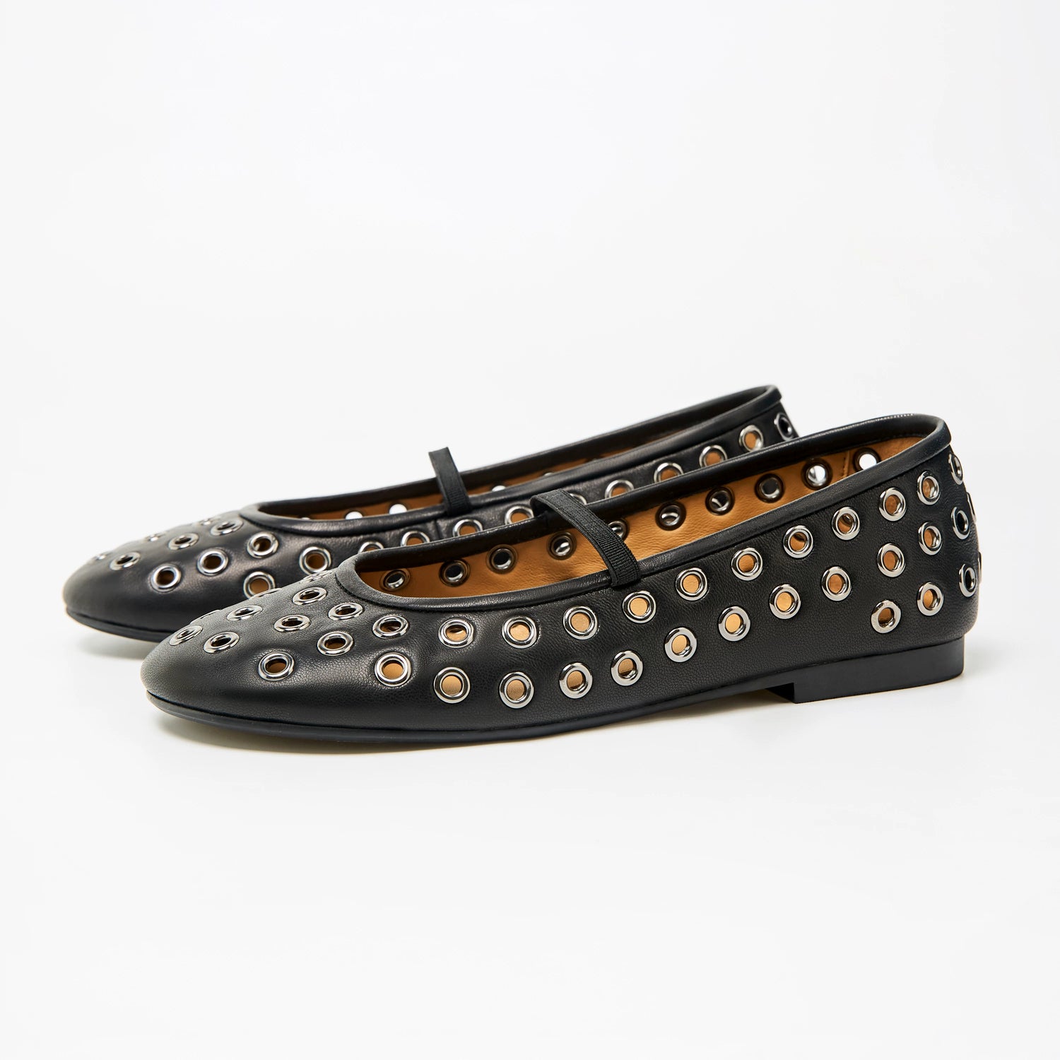 Studded Cutout Sheepskin Ballet Flats