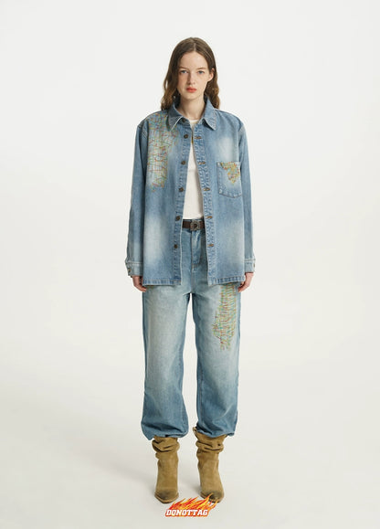 Vintage Denim Shirt Jacket &amp; Jeans Set - CHINASQUAD