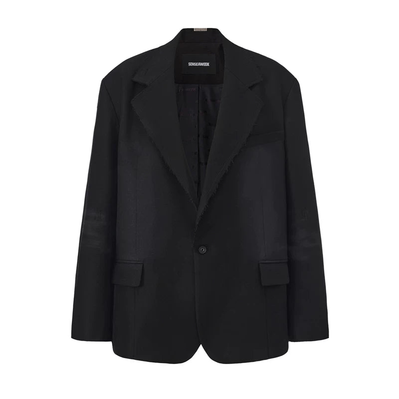 Vintage Washed Fringe-Edge Casual Blazer