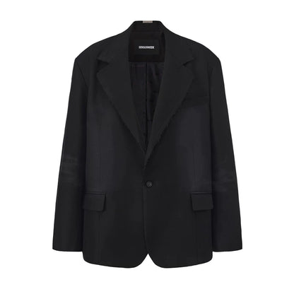 Vintage Washed Fringe-Edge Casual Blazer