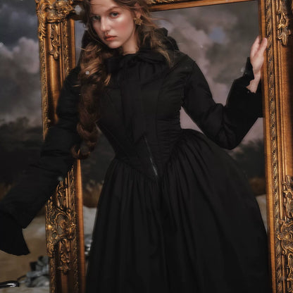 French Tailored Cinched-Waist Long Down Coat