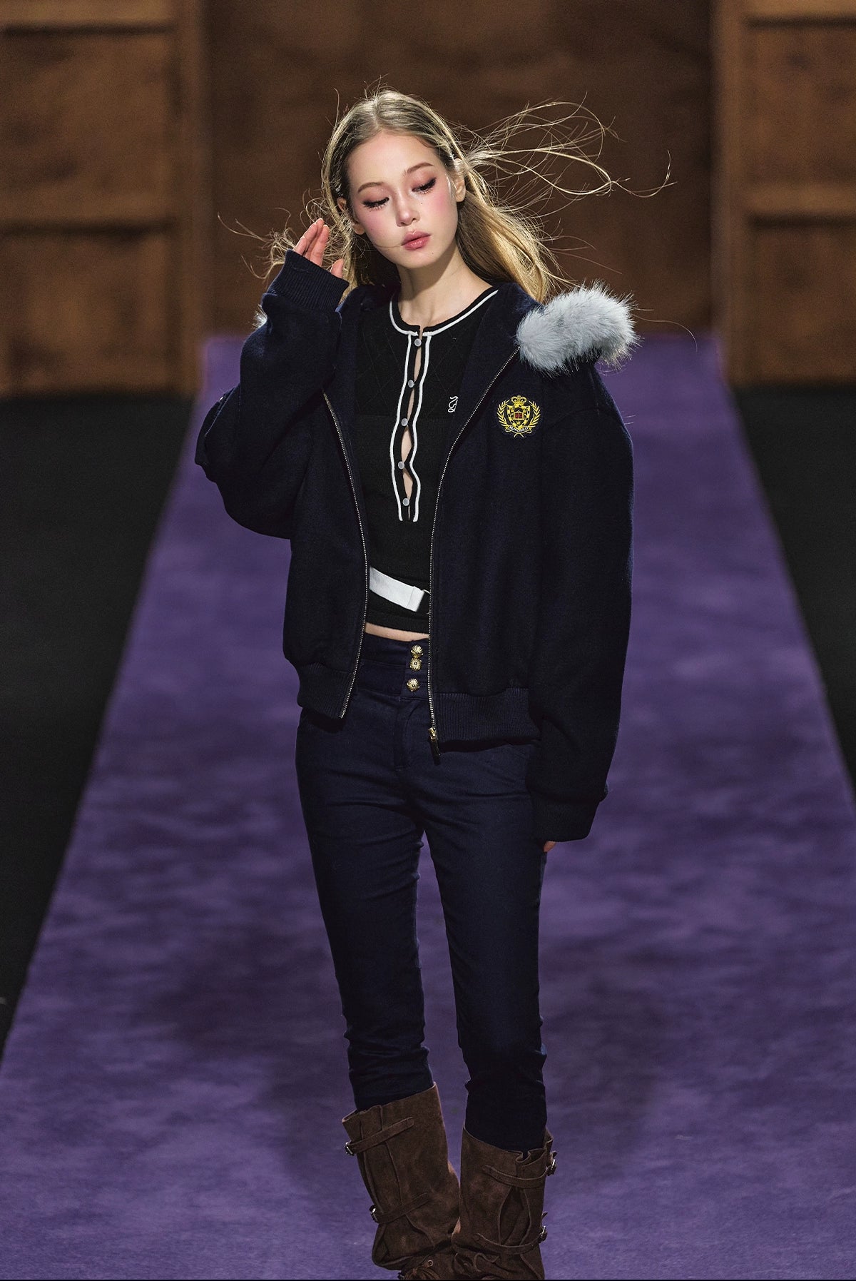 Wool-Blend Faux Fur Hooded Fleece Two-Piece Set