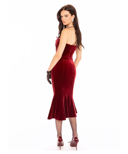 Velvet Bow Mermaid Evening Dress
