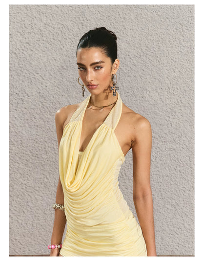 Halter Open-Back Top &amp; Gilded Print Skirt Set