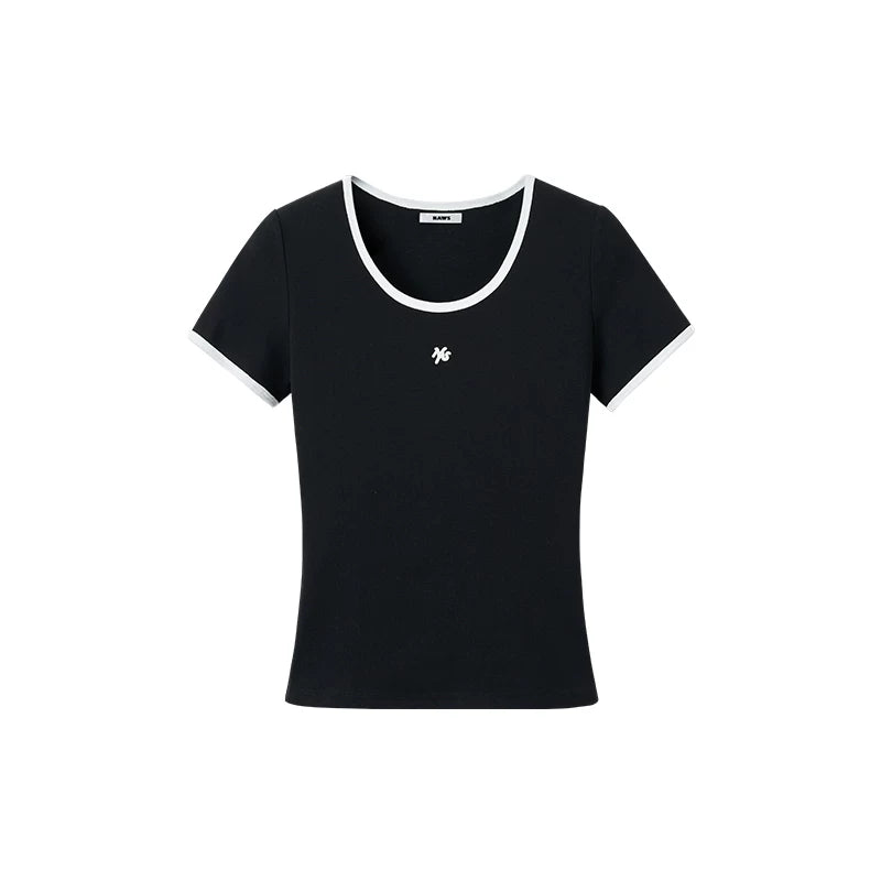 Ribbed Crewneck Fitted Sports T-Shirt