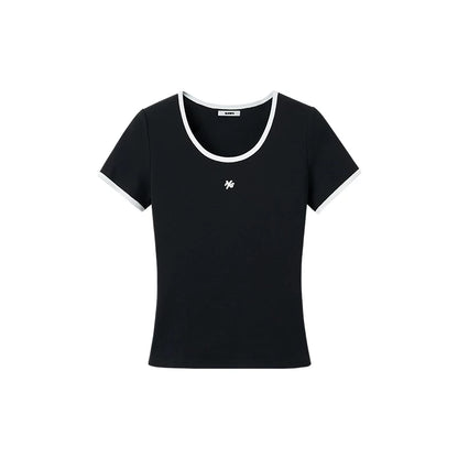 Ribbed Crewneck Fitted Sports T-Shirt