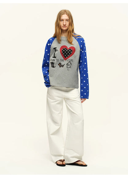 Vintage Heart Contrast Long-Sleeve T-Shirt