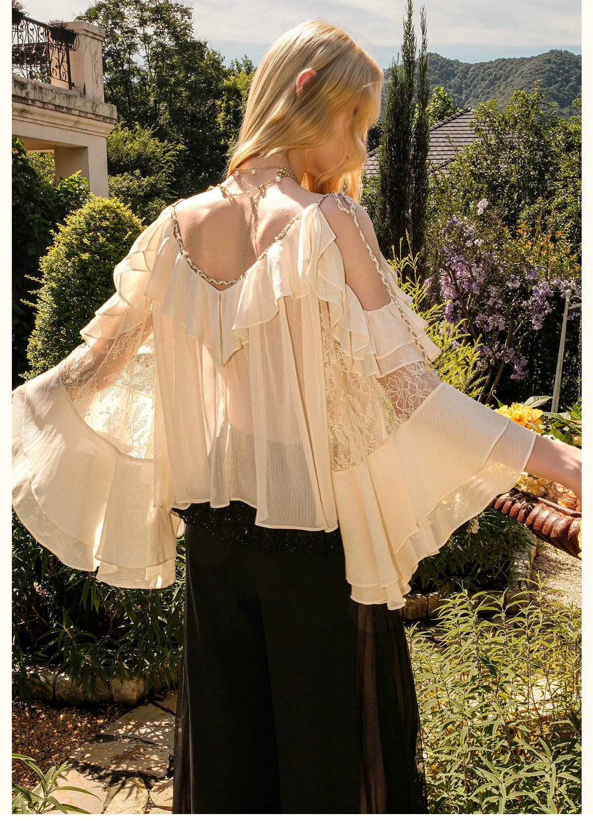 Flowy Chiffon Ruffle Rope Blouse