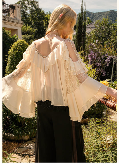 Flowy Chiffon Ruffle Rope Blouse