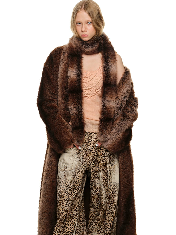 Ombre Collarless Eco-Fur Coat