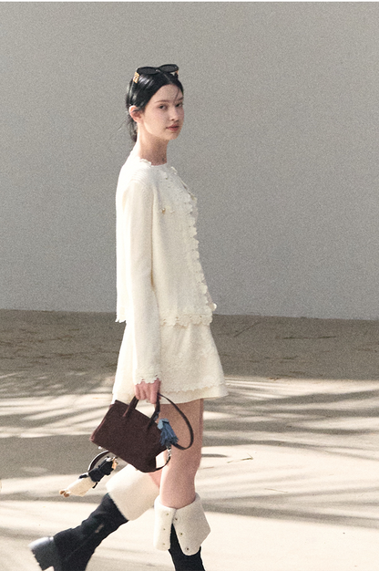 Wool-Blend Waist-Cinched Fitted Dress