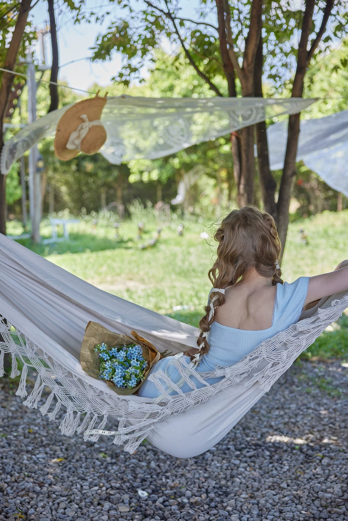 Dream French Pastoral Soft Knit Blue Dress