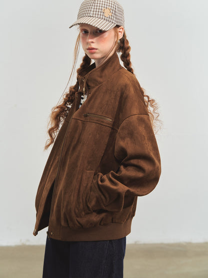 Faux Suede Varsity Jacket