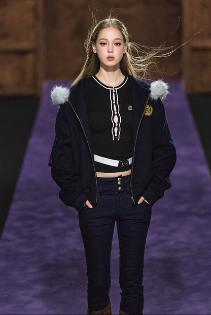 Wool-Blend Faux Fur Hooded Fleece Two-Piece Set