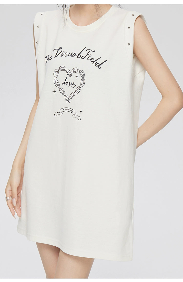 White &amp; Black Love Pattern Sleeveless Dress