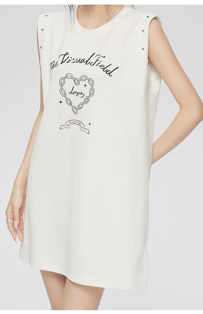 White &amp; Black Love Pattern Sleeveless Dress