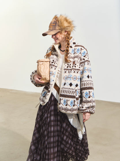 Jacquard Fleece High-Neck Oversized Jacket