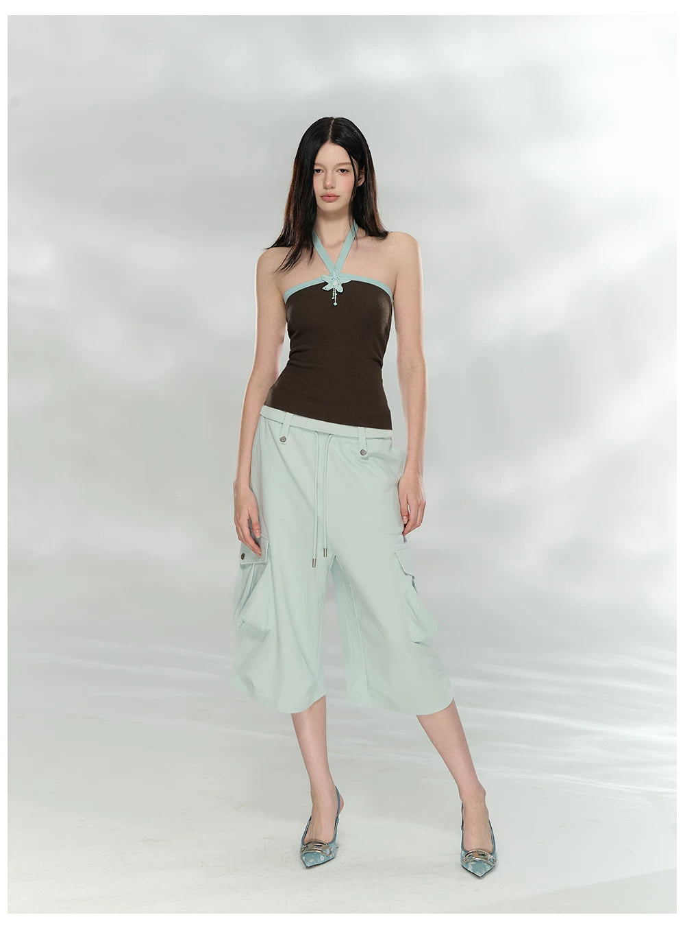 Waffle Knit Cargo Cropped Trousers