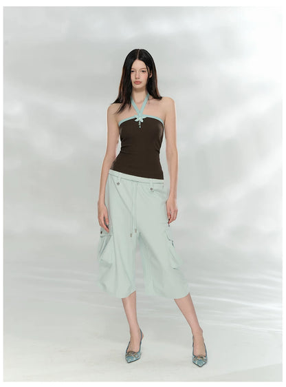 Waffle Knit Cargo Cropped Trousers